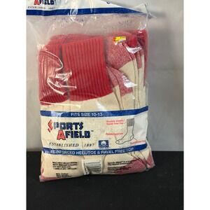 Sports Afield Boot Socks  10-13 Red Cream NEW Vintage Reinforced Heel Toe 6 Pair